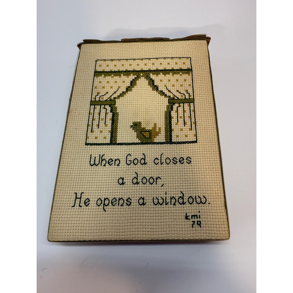 Vintage 1979‎ Cross Stitch Wall Art When God Closes a Door He Opens a Window 5x7